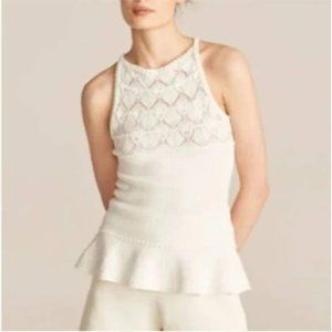 Rebecca Taylor NWT Lace Halter Top White Ivory Viscose Extra Large XL